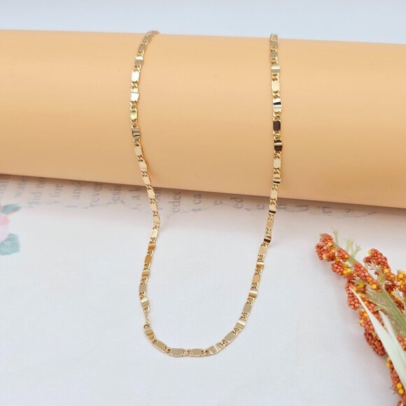 Rose Gold Flat Link Chain Necklace – 45+5cm / 17.7+2 Inch Adjustable, XPNL0021 - Picture 1 of 11